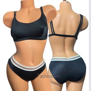 Victorias Secret set Unlined Scoop Neck Satiny bralette & Bikini panty Black L